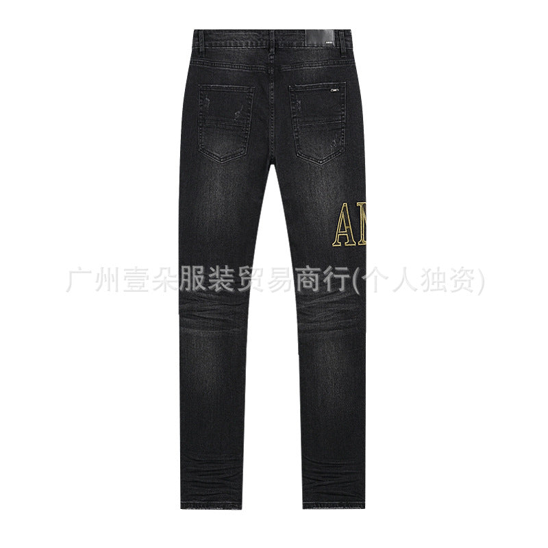 Amiri Washed Distressed Embroidered Slim Tapered Denim Jeans Unisex