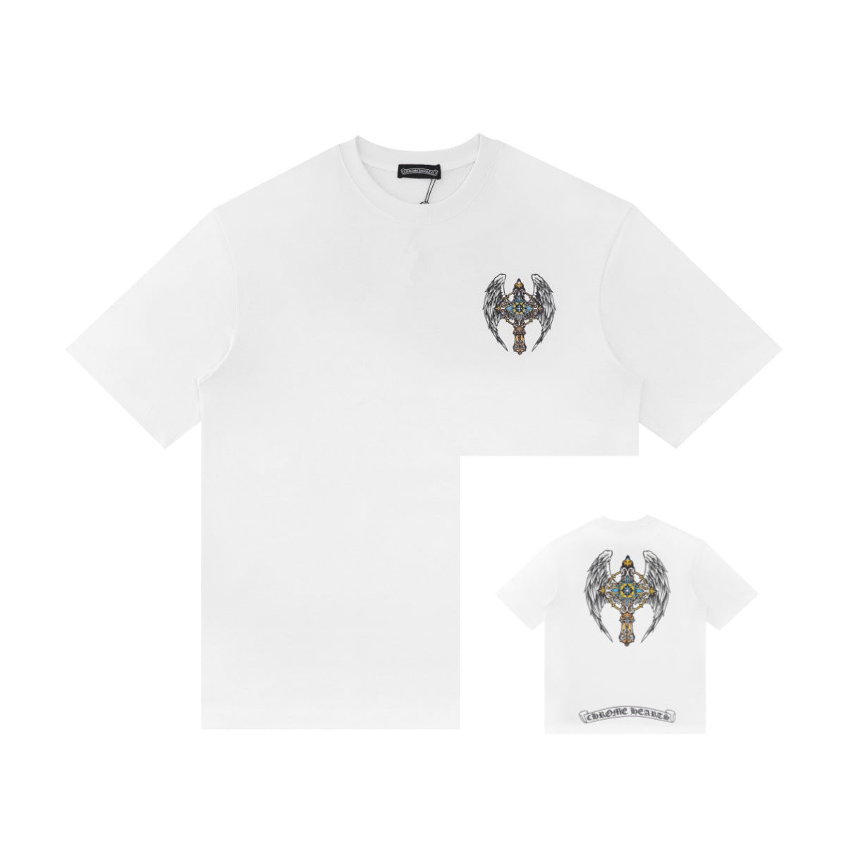 Chrome Hearts Color Sanskrit Cross Horseshoe Print Short Tee Unisex