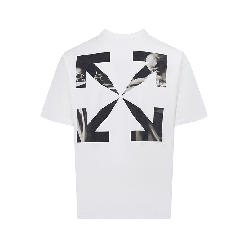 Tape Arrow Graphic Print Streetwear Crew Neck Short Sleeve T Shirt