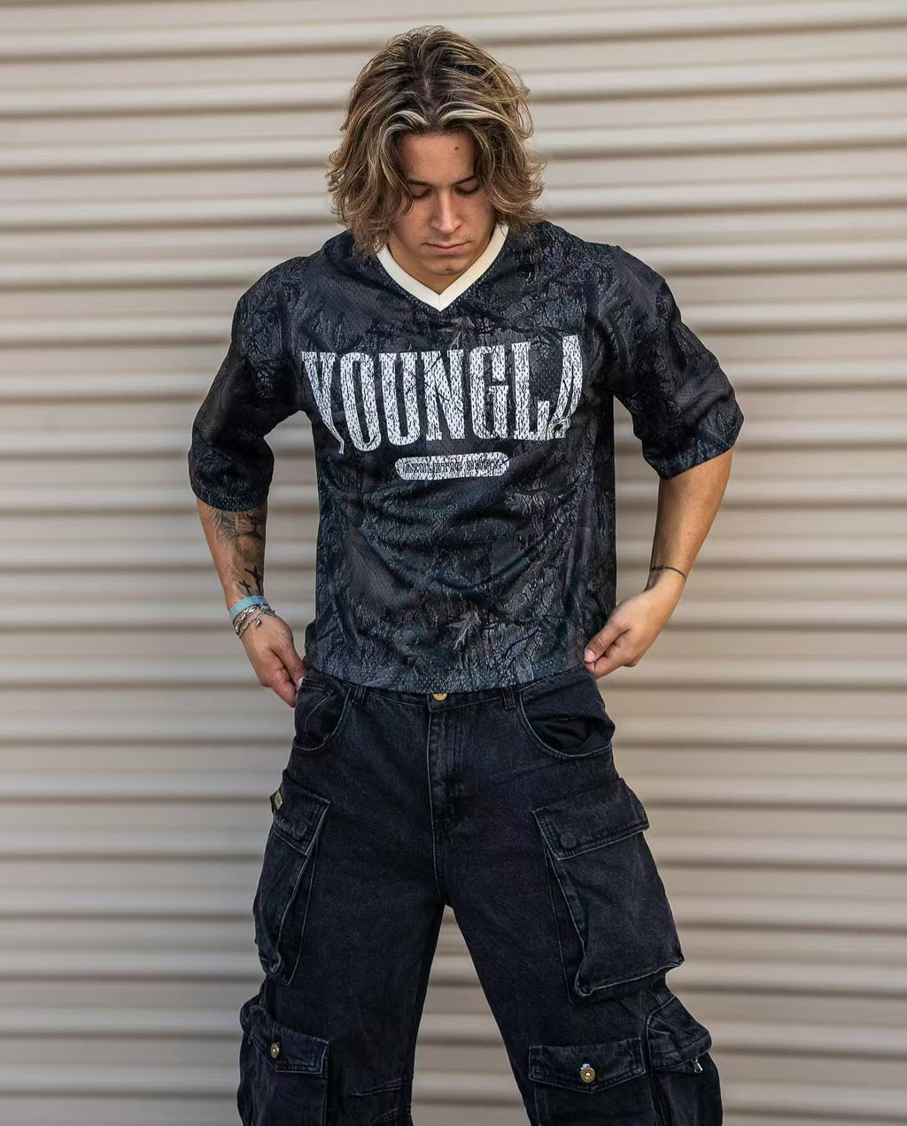 YOUNGLA 4187 Varsity Football Cropped Jersey
