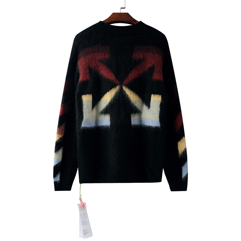 Off-White Arrow Mohair Sweater Gradient Fluffy Knit Pullover & Hoodie