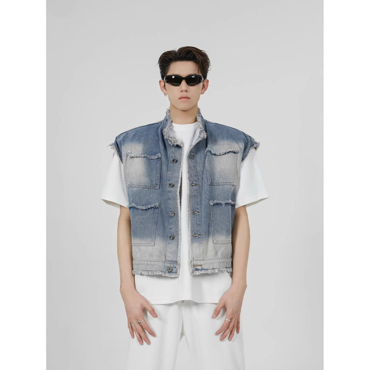 Y2K Vintage Washed Spliced Denim Zip‑Up Jacket Streetwear Unisex