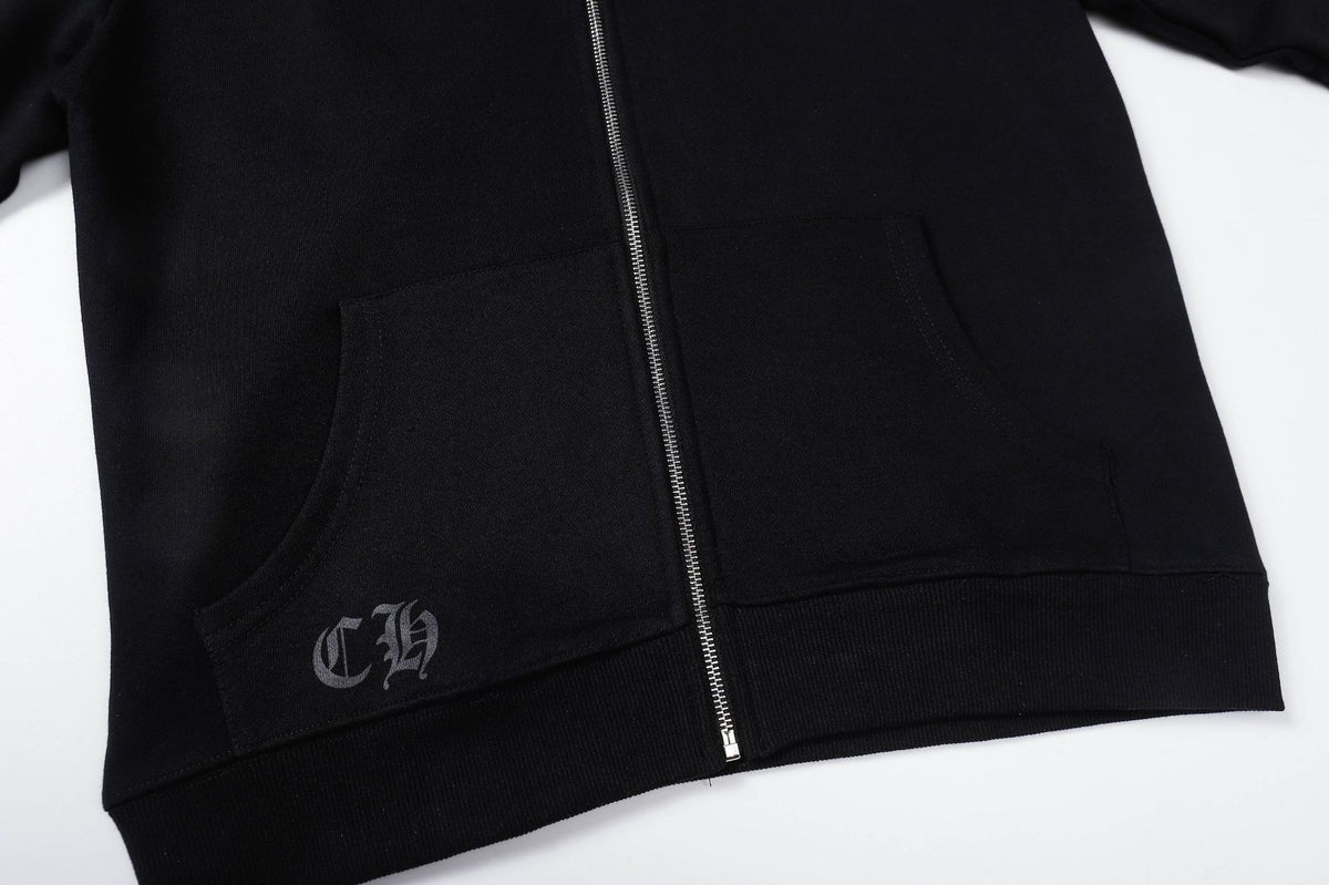 Chrome Hearts Scroll Cross Zip Up Hoodie Classic Street Hooded Jacket