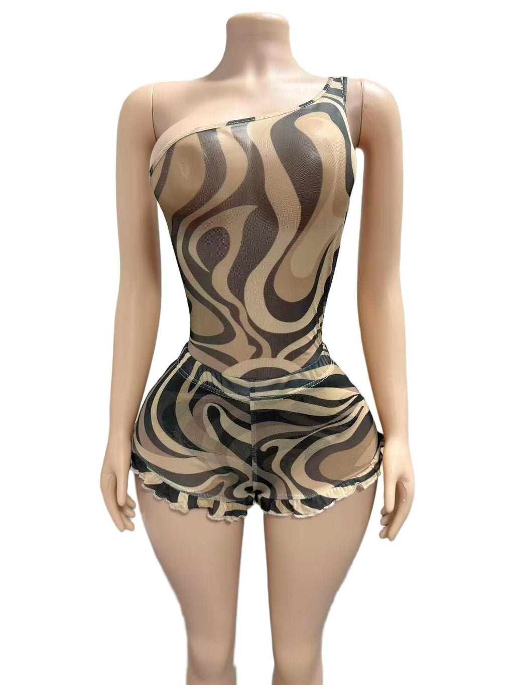Zebra Print Sleeveless Bodycon Romper Shorts Women Club Outfit