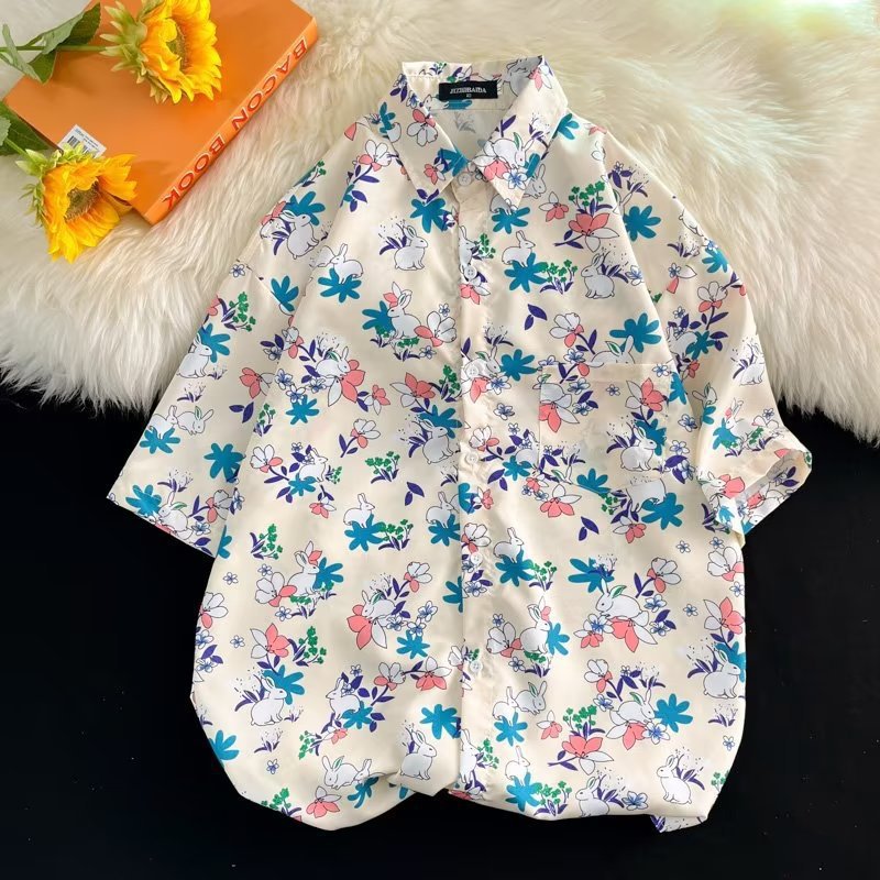 Mens Tropical Hawaiian Floral Loose Short Sleeve Summer Shirt 8002-8034