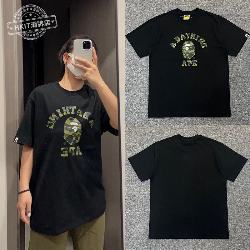 Bape Shark Camo Zip Graphic Oversized Tee Streetwear Unisex