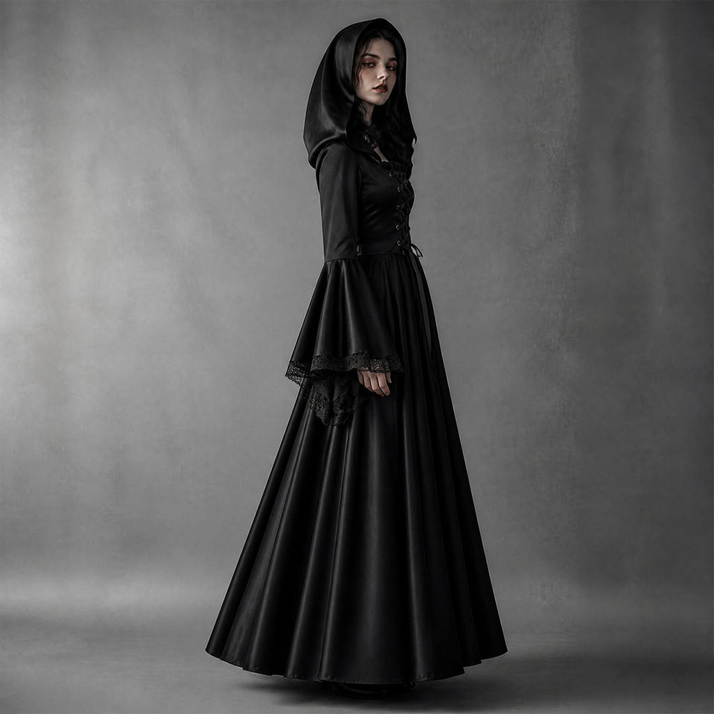 Halloween Women Medieval Gothic Hooded Witch Cosplay Long Dress