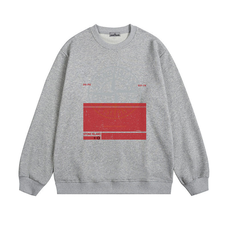 Stone Island Compass Print Crewneck Sweatshirt Men Winter Fleece Top