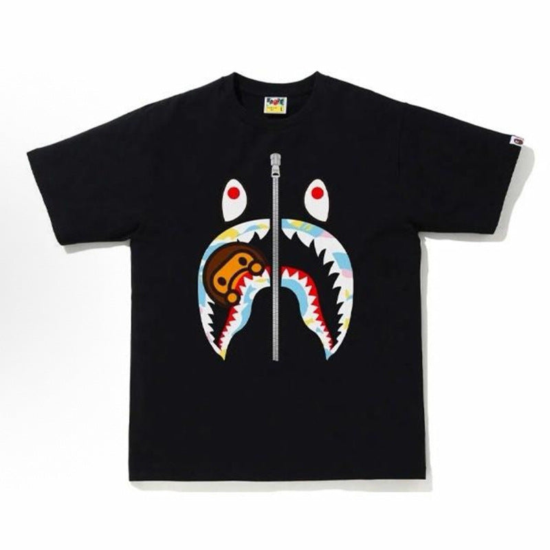 BAPE Ape Head Shark Print Loose Casual Unisex Short Sleeve T-Shirt