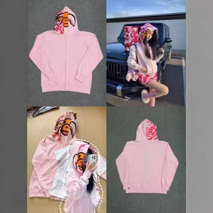 BAPE X Milo Double Hood Ape Head Camo Cotton Zip Hoodie