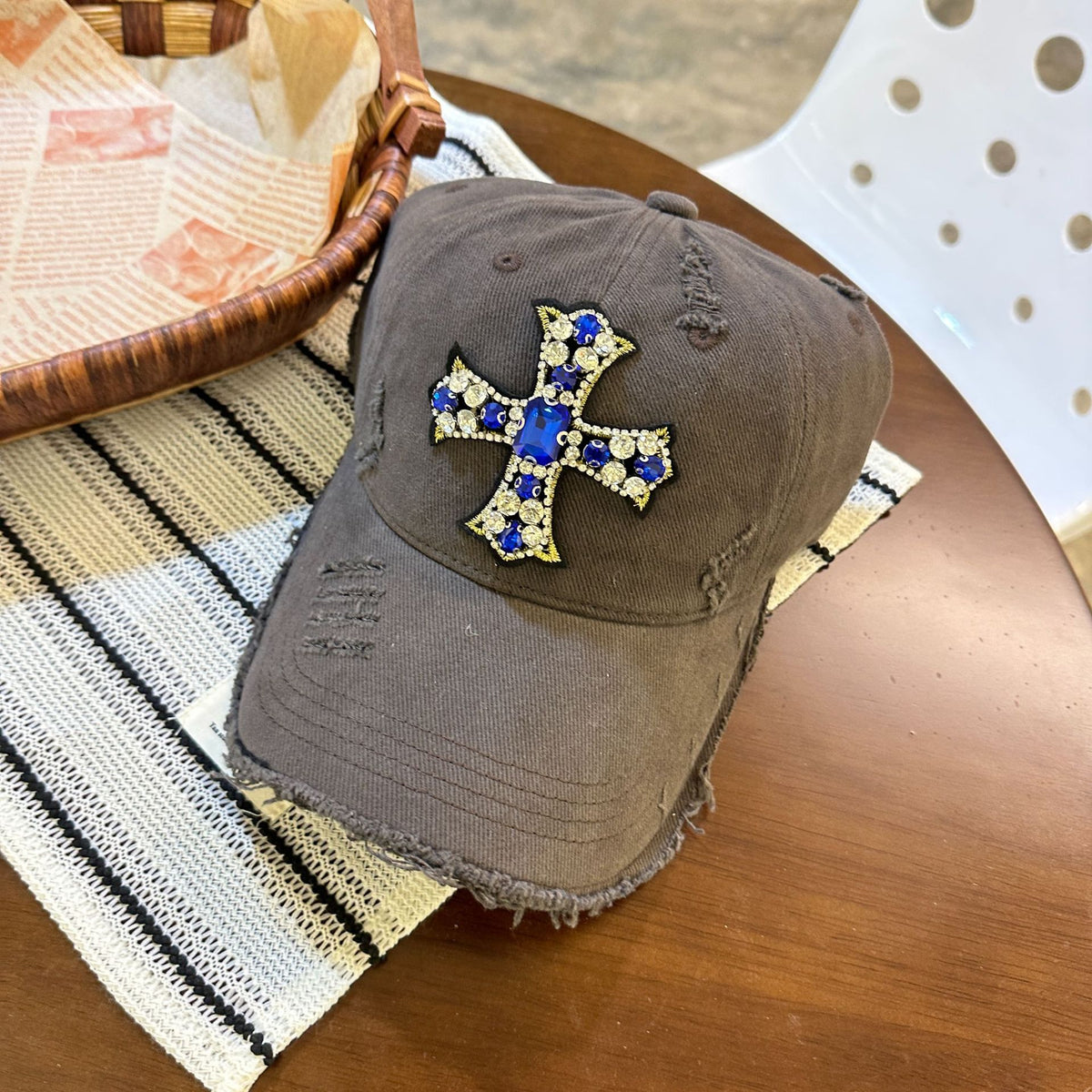 Rhinestone Cross Distressed Baseball Cap Streetwear Multi‑Style