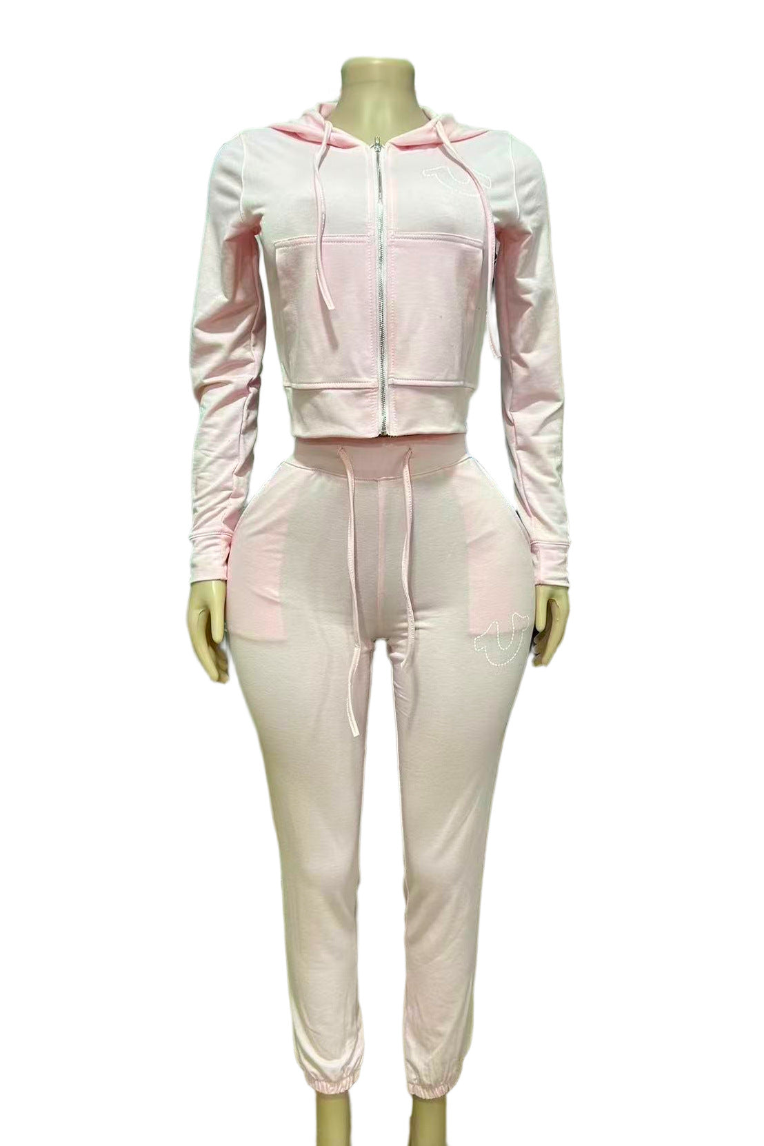 True Religion Vintage Stitch Zip Crop Hoodie Flare Pant Tracksuit Set