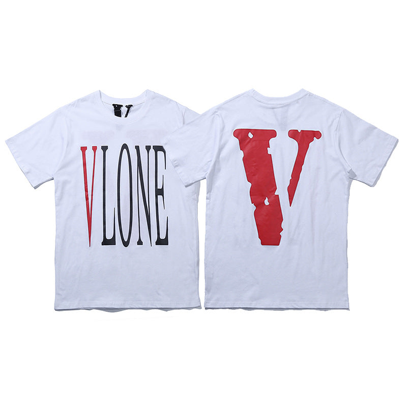 Vlone Big V Letter Graphic Print Short Sleeve Tee Streetwear Unisex