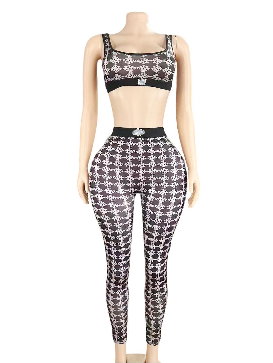 Amiri Geo Print Sleeveless Crop Top Leggings 2 Piece Set Women