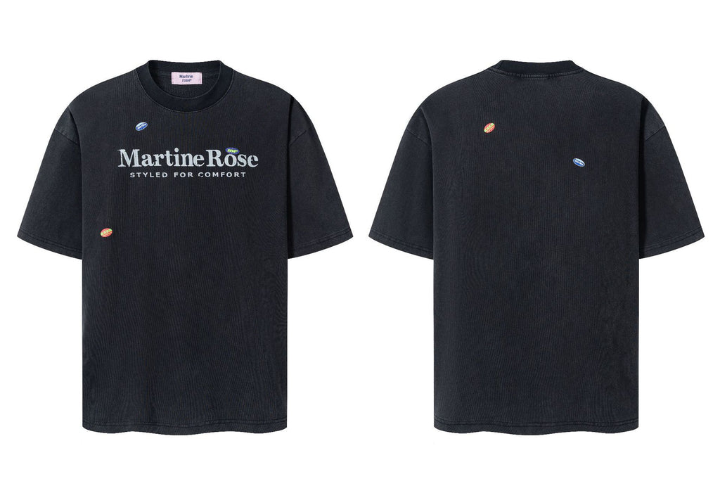 Martine Rose Washed Vintage Letter Print Crew Neck Short Sleeve T Shirt