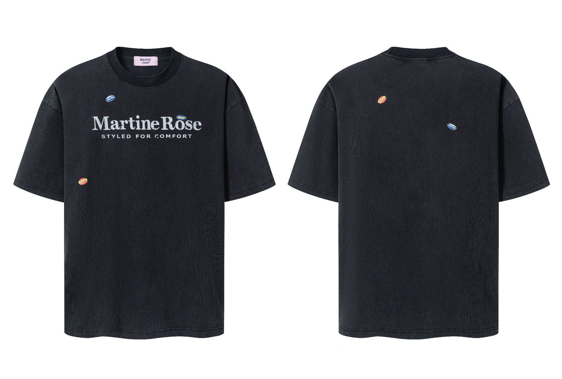 Martine Rose Washed Vintage Letter Print Crew Neck Short Sleeve T Shirt