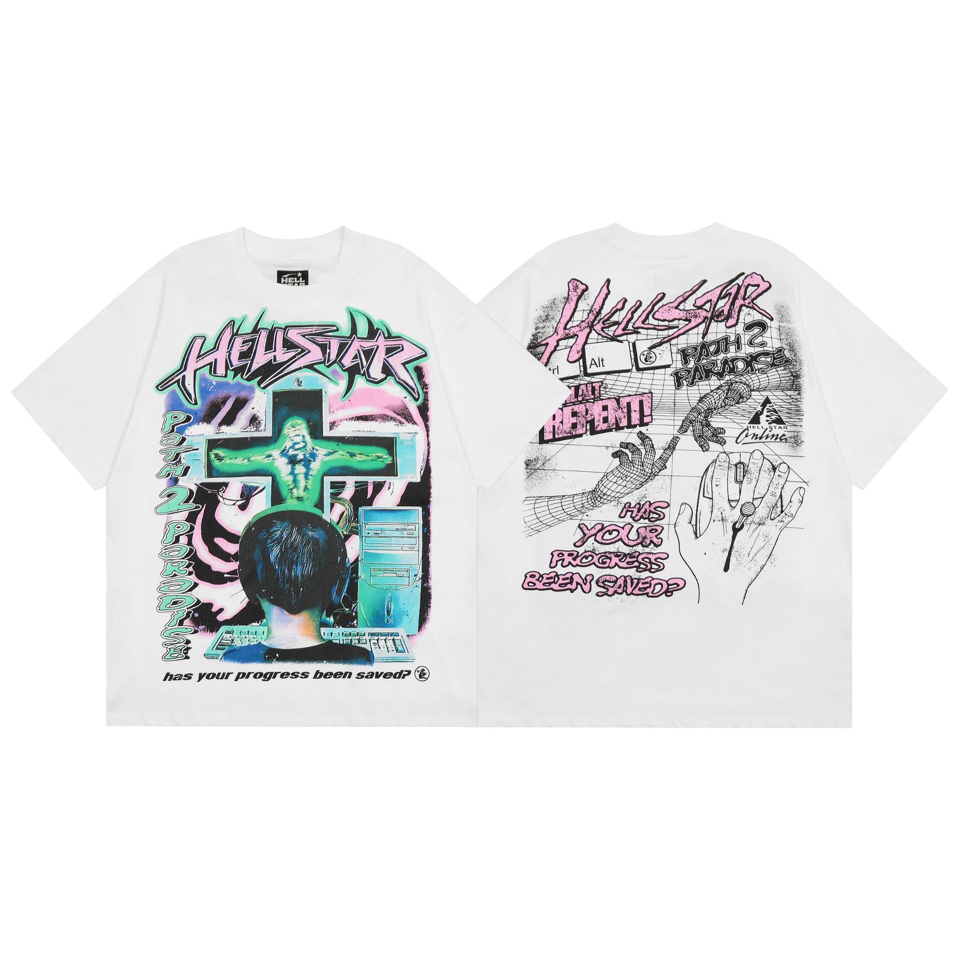 Hellstar Multi‑Graphic Print Crew Neck Short Sleeve Tee Unisex
