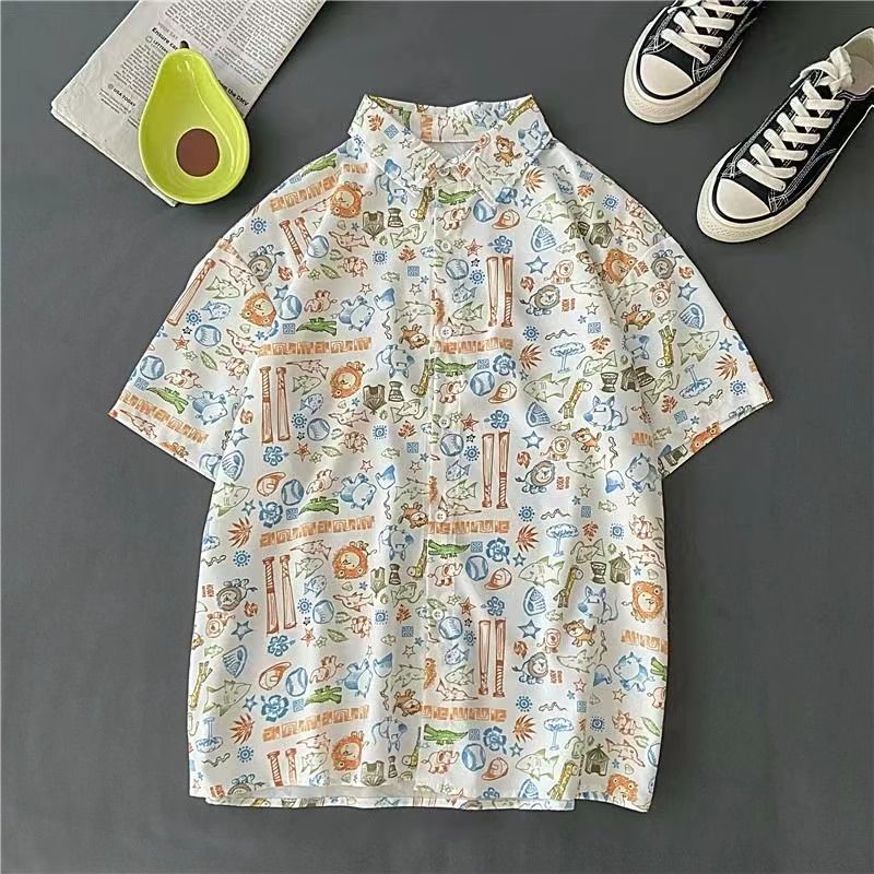 Mens Tropical Hawaiian Floral Loose Short Sleeve Summer Shirt 8002-8034