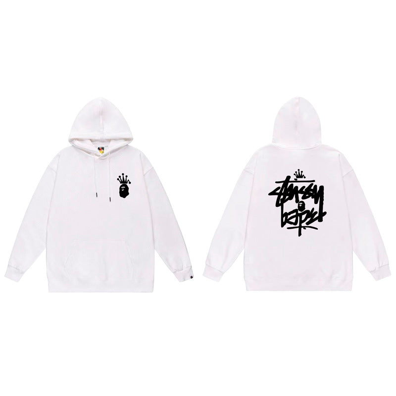 BAPE x Stussy Shark Graphic Hoodie Street Cotton Pullover Sweatshirt