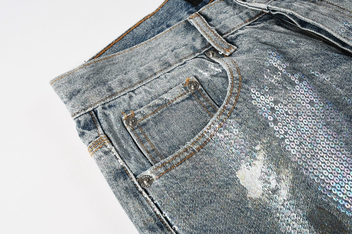 Purple Brand Rhinestone-Embellished Flared Jeans