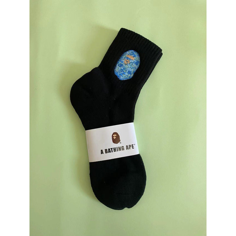 BAPE Ape Head Shark Embroidered Ribbed Crew Socks