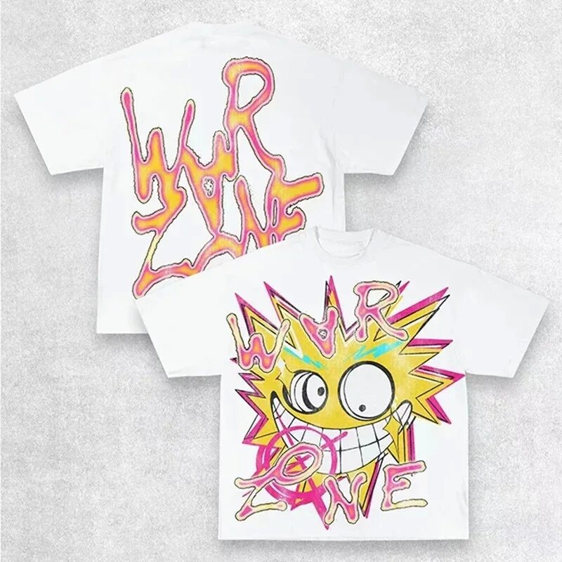 Warzone Studios Style Y2K Doppelseitiges Graffiti Oversized Vintage Baumwoll-T-Shirt