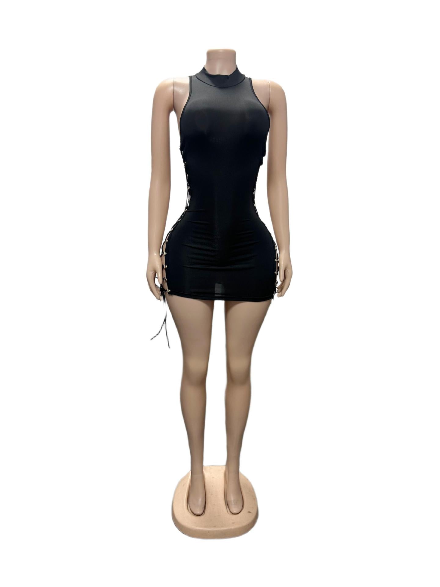 Dolls Kill Lace Up Cutout Halter Bodycon Mini Dress Women