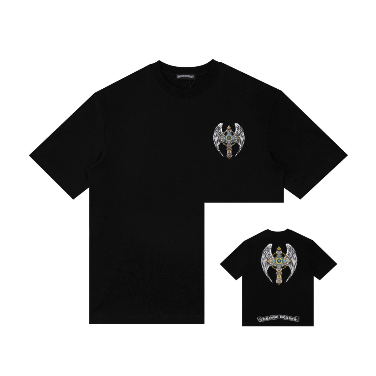 Chrome Hearts Color Sanskrit Cross Horseshoe Print Short Tee Unisex