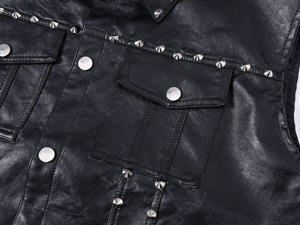 Rivet Biker Punk Faux Leather Vest Unisex Sleeveless Waistcoat