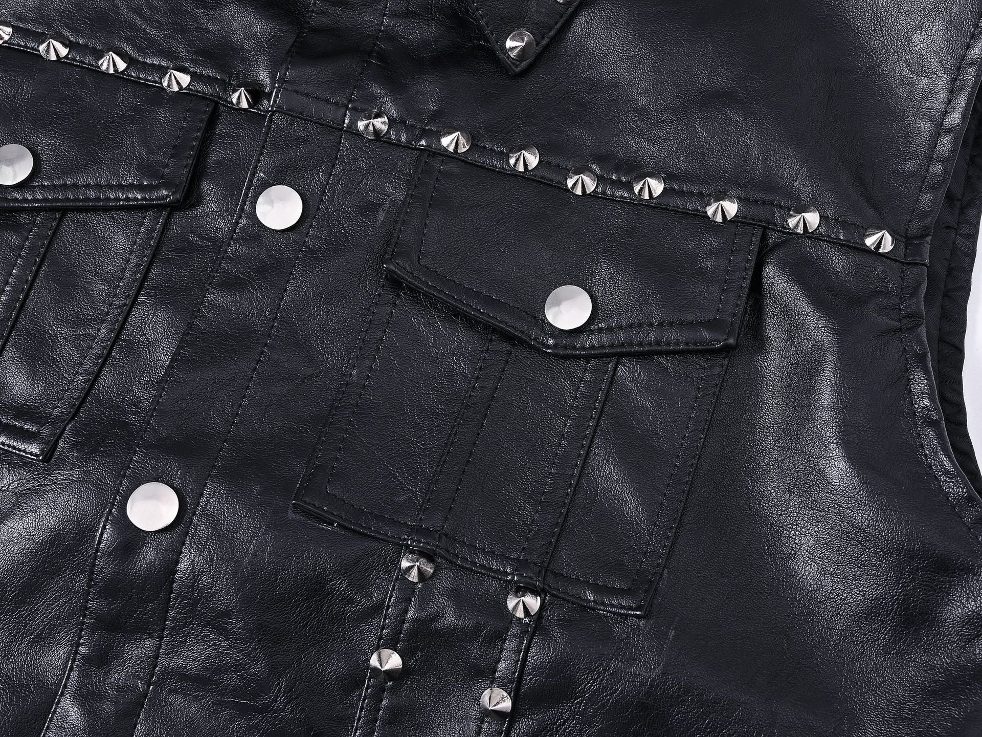 Rivet Biker Punk Faux Leather Vest Unisex Sleeveless Waistcoat