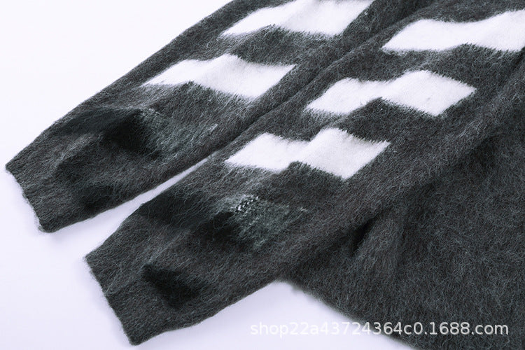 Off-White Grey Gradient Sweater Brushed Mohair Arrows-Intarsia Jumper