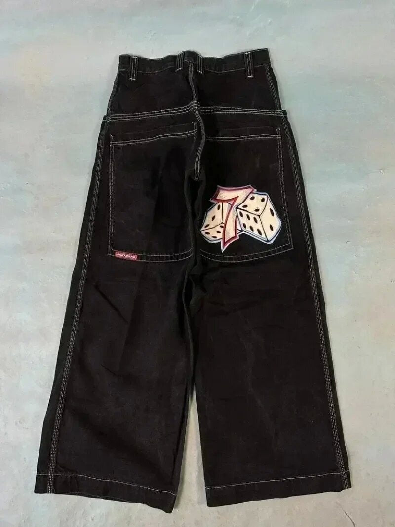 JNCO Style Y2K Bestickte Baggy Wide Leg Denim Jeans Unisex Streetwear Hose
