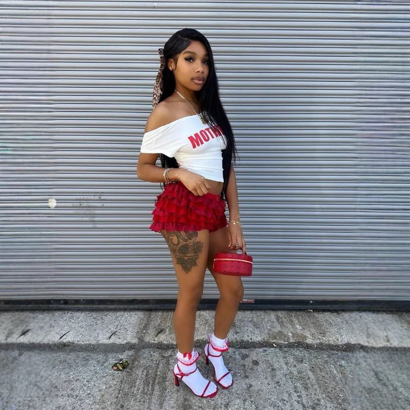 Letter Print Back Cutout Short Sleeve Crop T Shirt Women