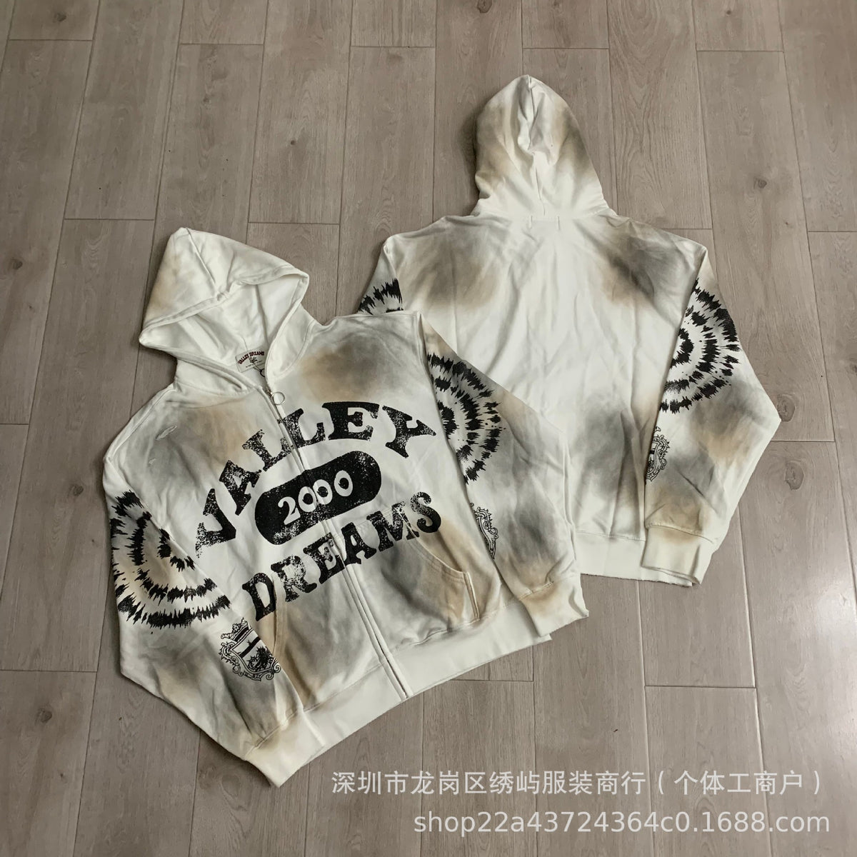 Valley Dreams Graphic Zip Up Hoodie Rhinestone Vintage Street Jacket