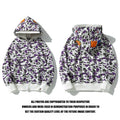 BAPE Double Hood Shark Tiger Camo Embroidered Zip Hoodie