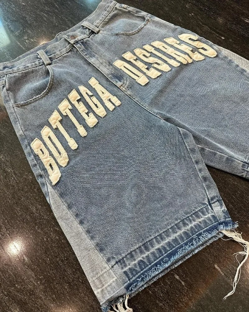 Y2K Skull Embroidery Baggy Denim Jorts