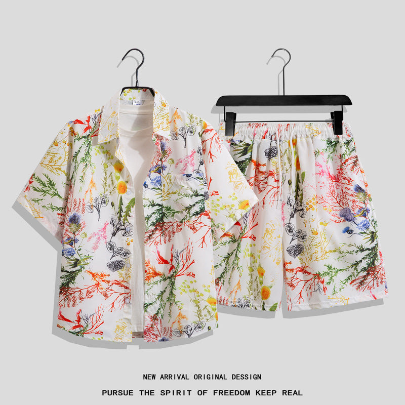 Couple Hawaiian Floral Set Loose 5 Inch Shorts T3664-T3699