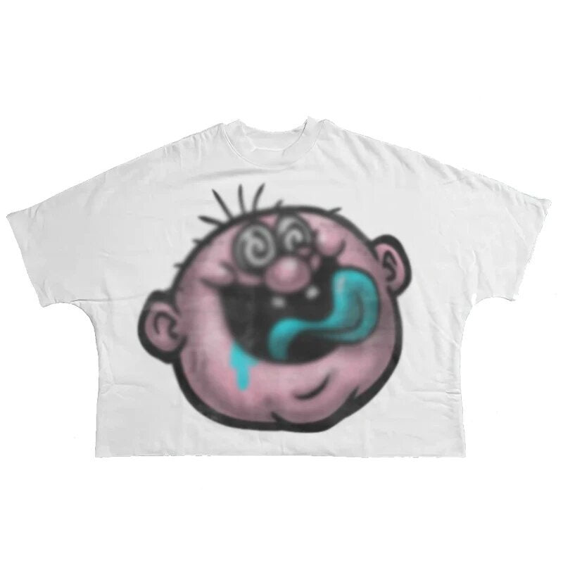 Revealmyfear Y2K Double Sided Cartoon Oversized Vintage Baumwoll-T-Shirt