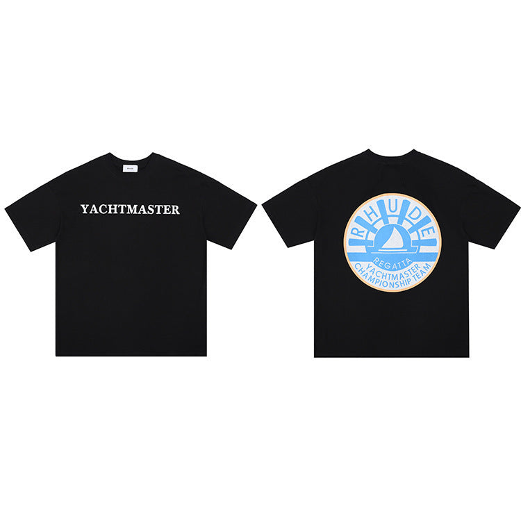 Rhude Graphic Tees Vintage High Street Loose Couple Crew Neck T-Shirt