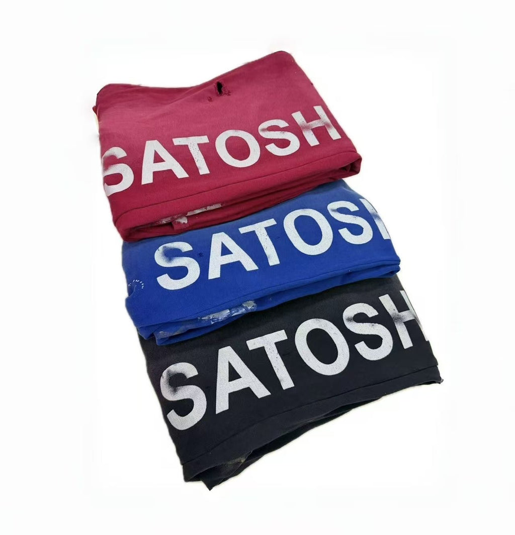Satoshi Nakamoto Washed Distressed Splash Paint Wide Leg Sweatpants