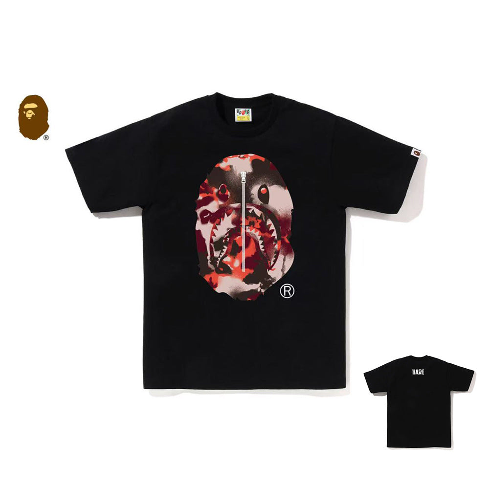 BAPE Shark Ape Head Camo Print Crew Neck Short Sleeve T‑Shirt Unisex