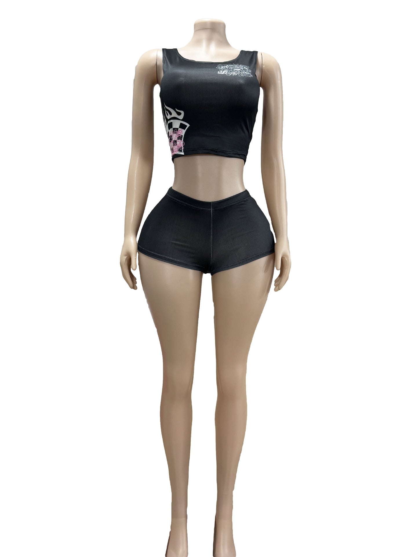 Celestia Anaya Graphic Cropped Tank Top Mini Shorts 2 Piece Set Women