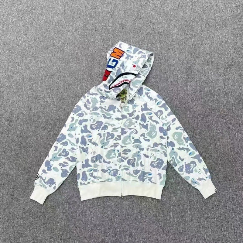 BAPE Shark Camo Print Full Zip Embroidery Streetwear Hoodie Unisex