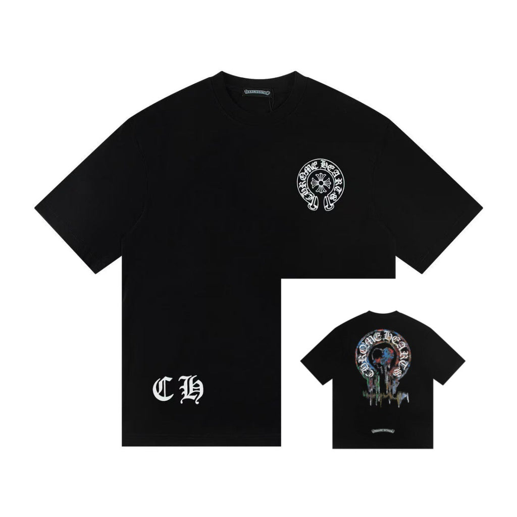 Chrome Hearts Color Sanskrit Cross Horseshoe Print Short Tee Unisex