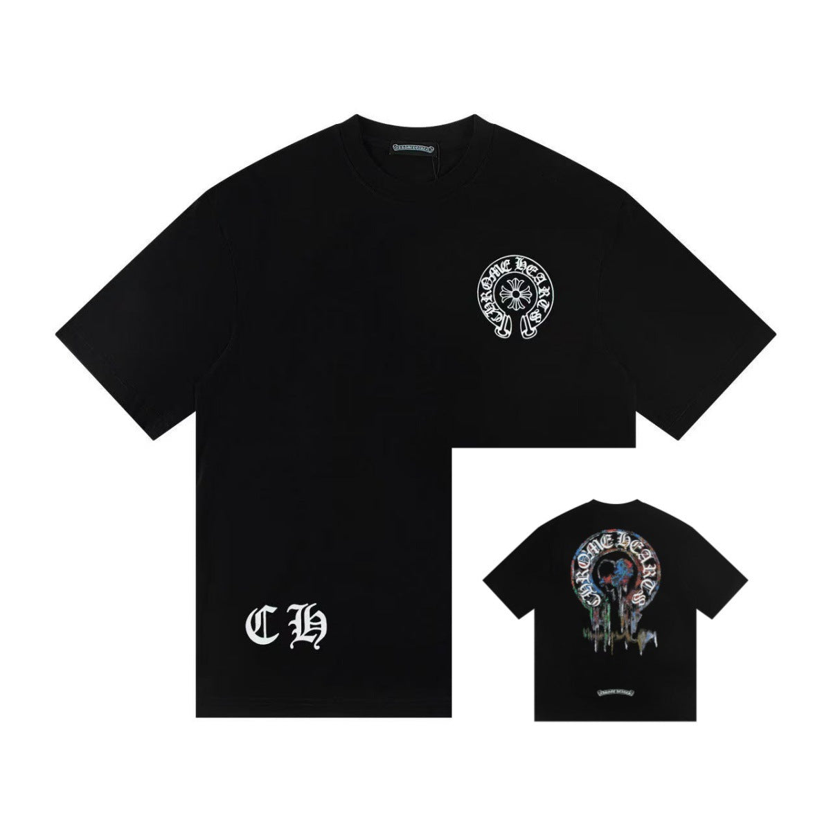 Chrome Hearts Color Sanskrit Cross Horseshoe Print Short Tee Unisex