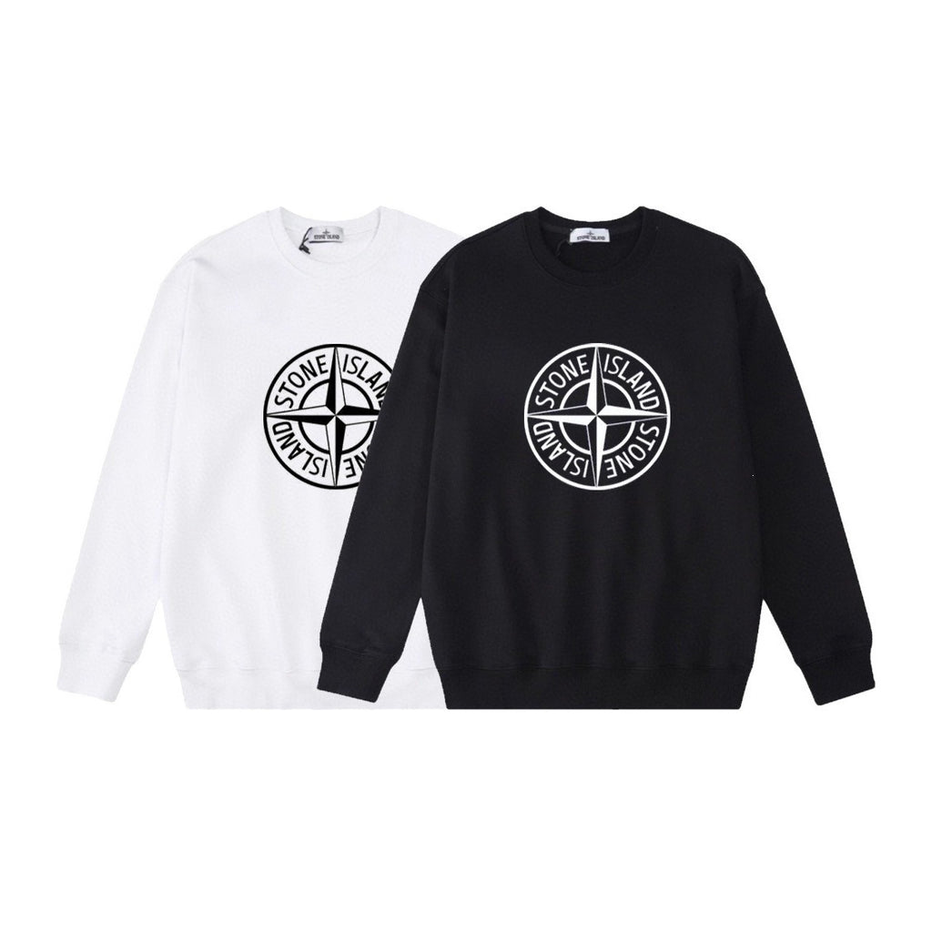 Stone Island Compass Print Crewneck Sweatshirt Men Autumn Pullover
