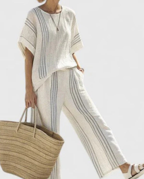 Women Boho Gradient Print Round Neck Batwing Loose Beach Two Piece Set