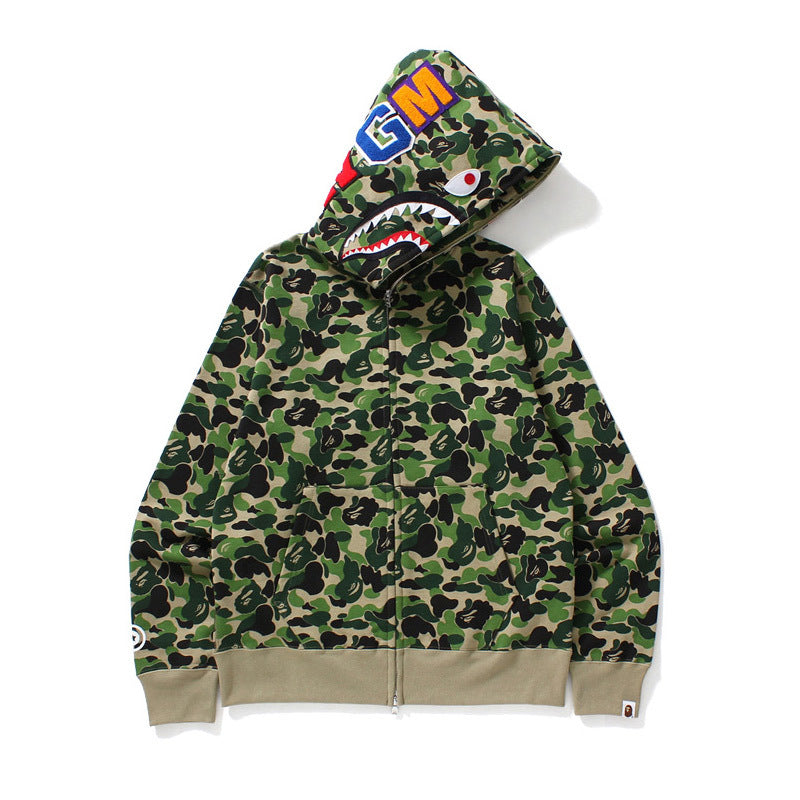 BAPE Shark Camo Print Full Zip Embroidery Streetwear Hoodie Unisex