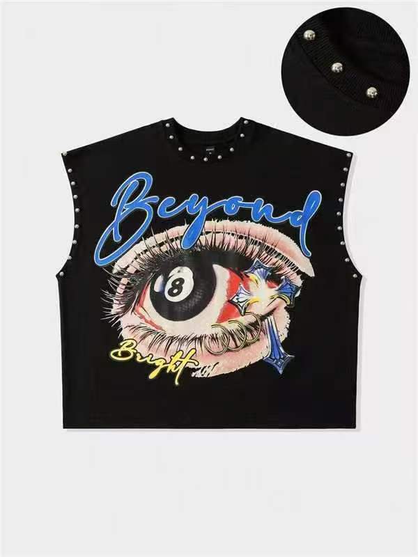 Vintage Multi Graphic Rivet Sleeveless Crop Tank Top