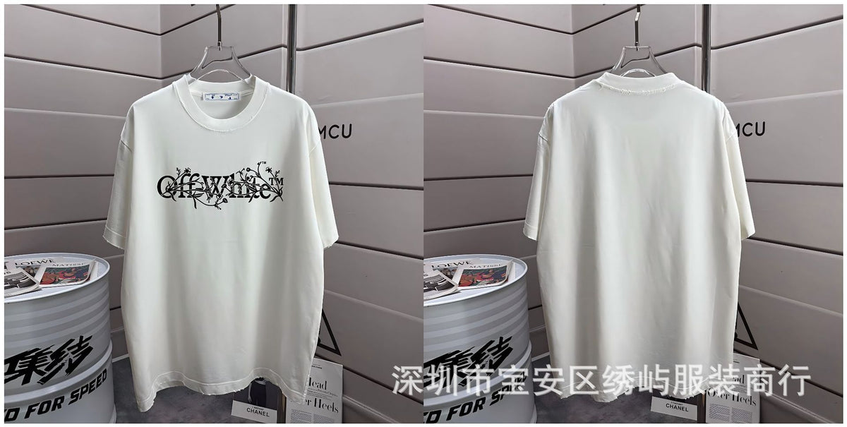 Off-White Washed Distressed Crew Neck Short Sleeve T Shirt Unisex